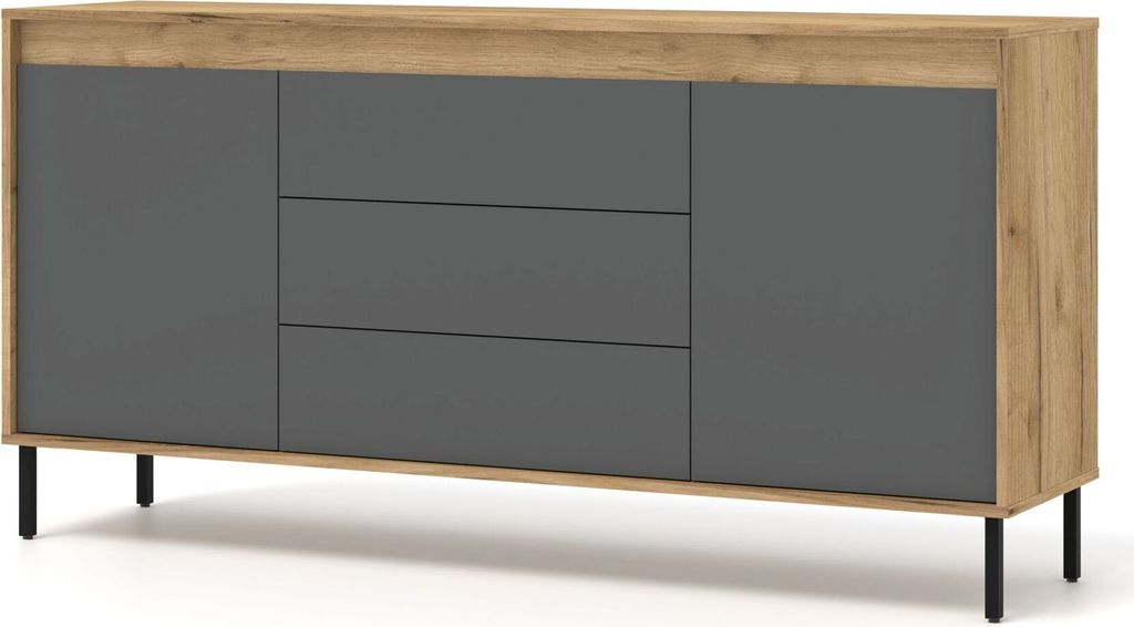 Kommode Nesta 2D3S 166 cm CRAFT GOLD / BASALT - Highboard mit 2 Türen und 3 Schubladen - Schrank Büfett auf Beinen
