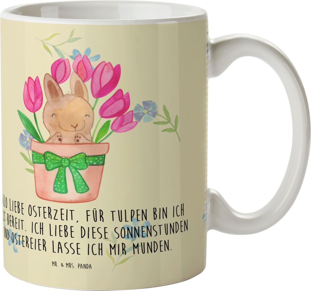 Mr. & Mrs. Panda Plastikbecher Hase Tulpen - Blumig - Geschenk, Pott, Kinderbecher, Blumenstrauß, Haferl, Kindertasse, Ostergeschenke, Ostergesche...