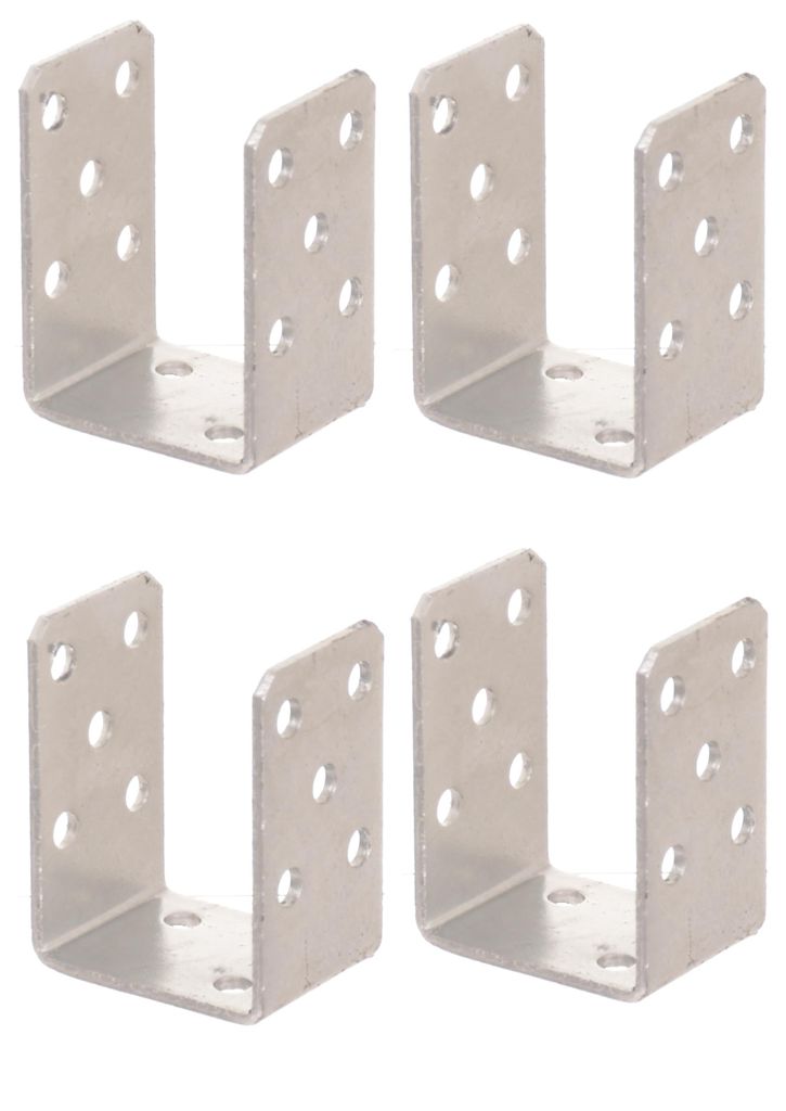 Aqbau 4er Set U-Pfostenträger zum Aufschrauben 70 mm – Pfostenanker aus verzinktem Stahl 4 mm, Bodenanker für Holzpfosten, für Zaun, Pergola, ...