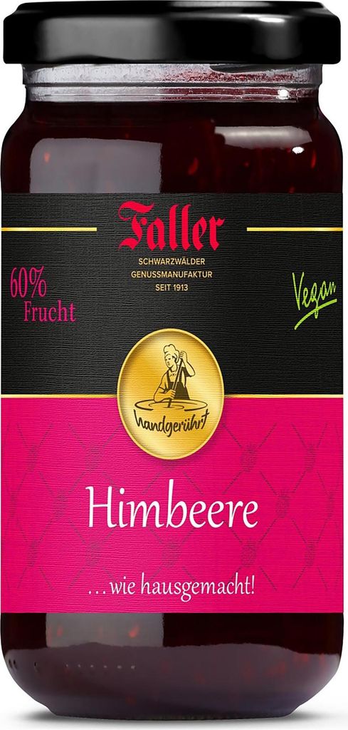 Faller Himbeer-Konfitüre extra: Hausgemacht, 60% Frucht, 330g