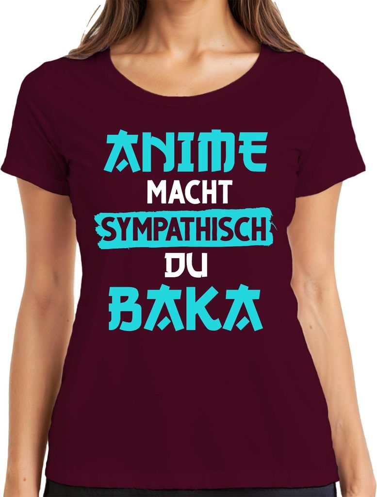 Anime macht sympathisch du Baka Otaku Manga Geschenk Japan Nerd Damen T-Shirt, Burgundy, S