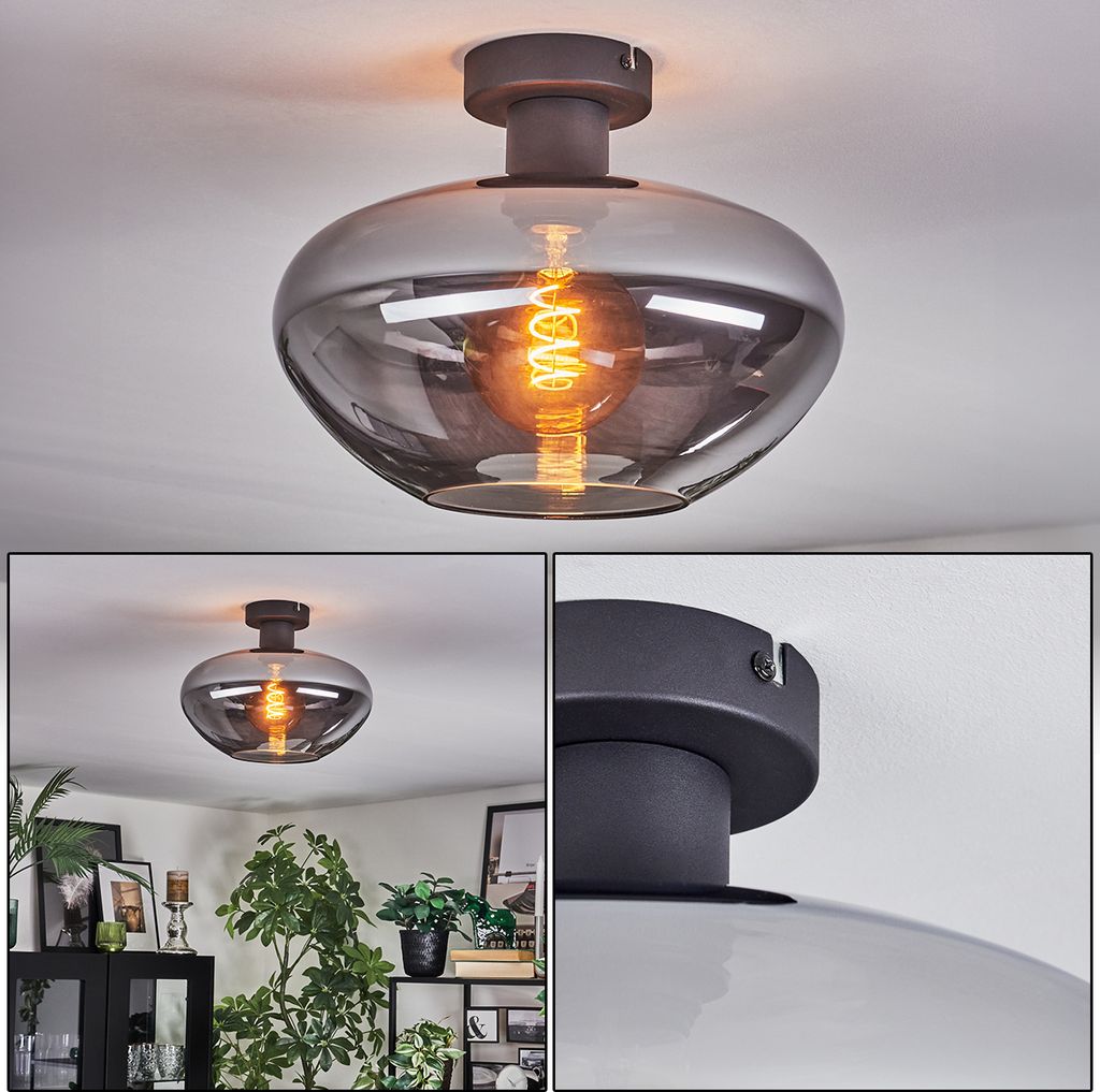 Galatina Deckenlampe aus Metall/Glas in Schwarz/Rauchfarben