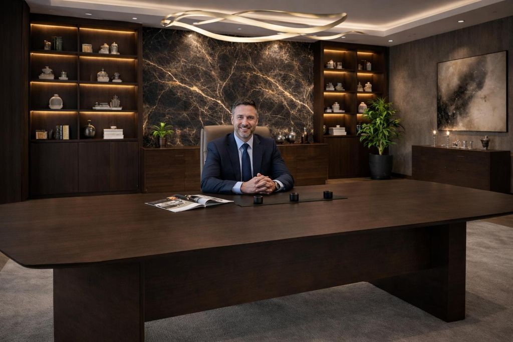 Executive Schreibtisch Dunkel Holz Modern Hochwertig Produktbild 