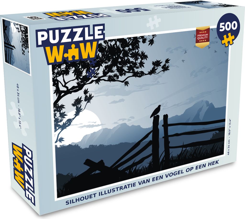 MuchoWow Puzzle 500 Teile Silhouette Illustration eines Vogels auf einem Zaun - 500 Teile - Kinder - Selberbauen - Puzzlespiele
