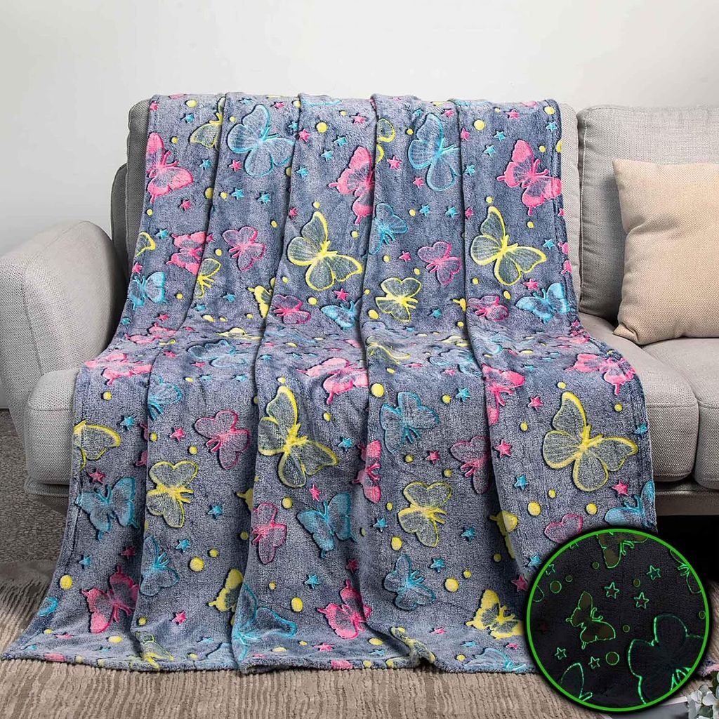 Svítící deka mikroflanel BAREVNÝ MOTÝL 150x200 cm modrá Obrázek produktu 