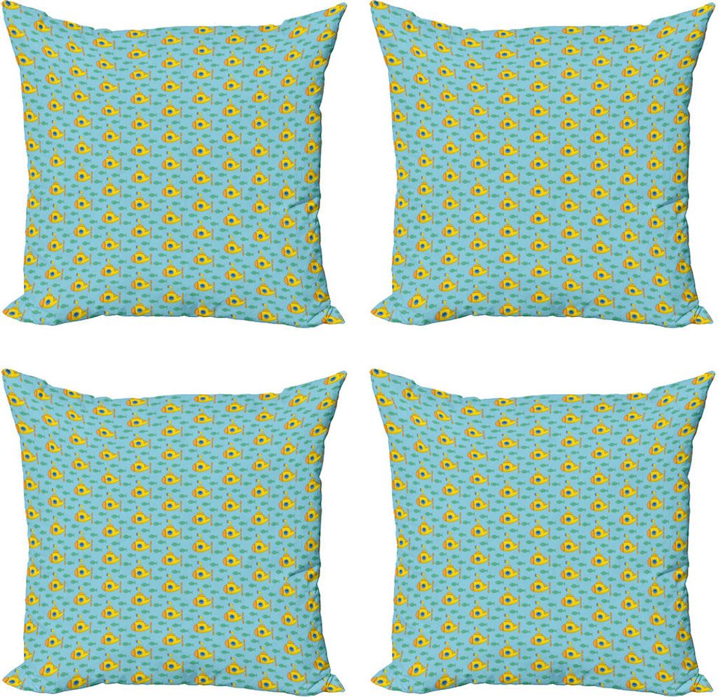 ABAKUHAUS Gelbes U-Boot Kissenbezug Set (4 Stück), Aqua Kunst-Fische, Moderner Doppelseitiger Digitaldruck, 40 cm x 40 cm, Aqua Gelb