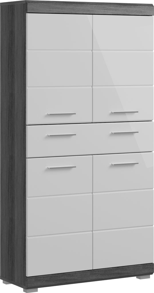 Scout Badschrank 4 Türen, 1 Schublade Hochglanz weiß,rauchfarbenen.