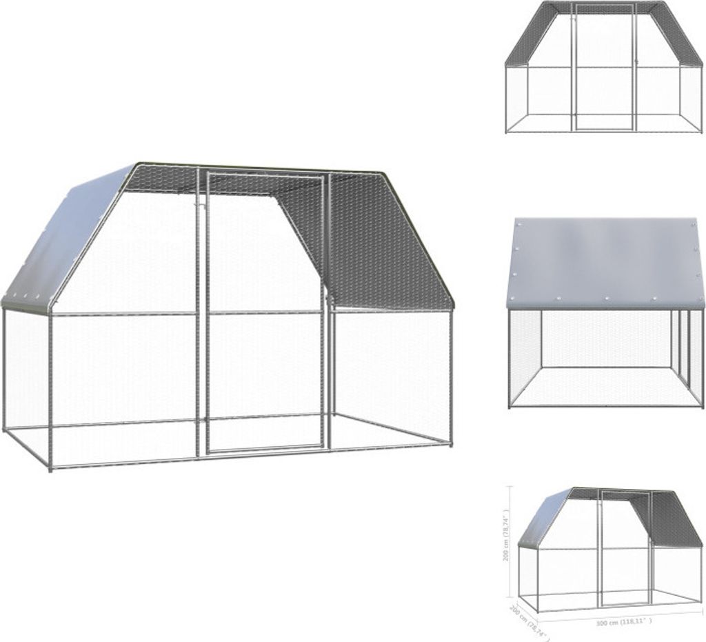 vidaXL Outdoor-Hühnerkäfig 3x2x2 m Verzinkter Stahl - Lebensräume & Gehege für Kleintiere