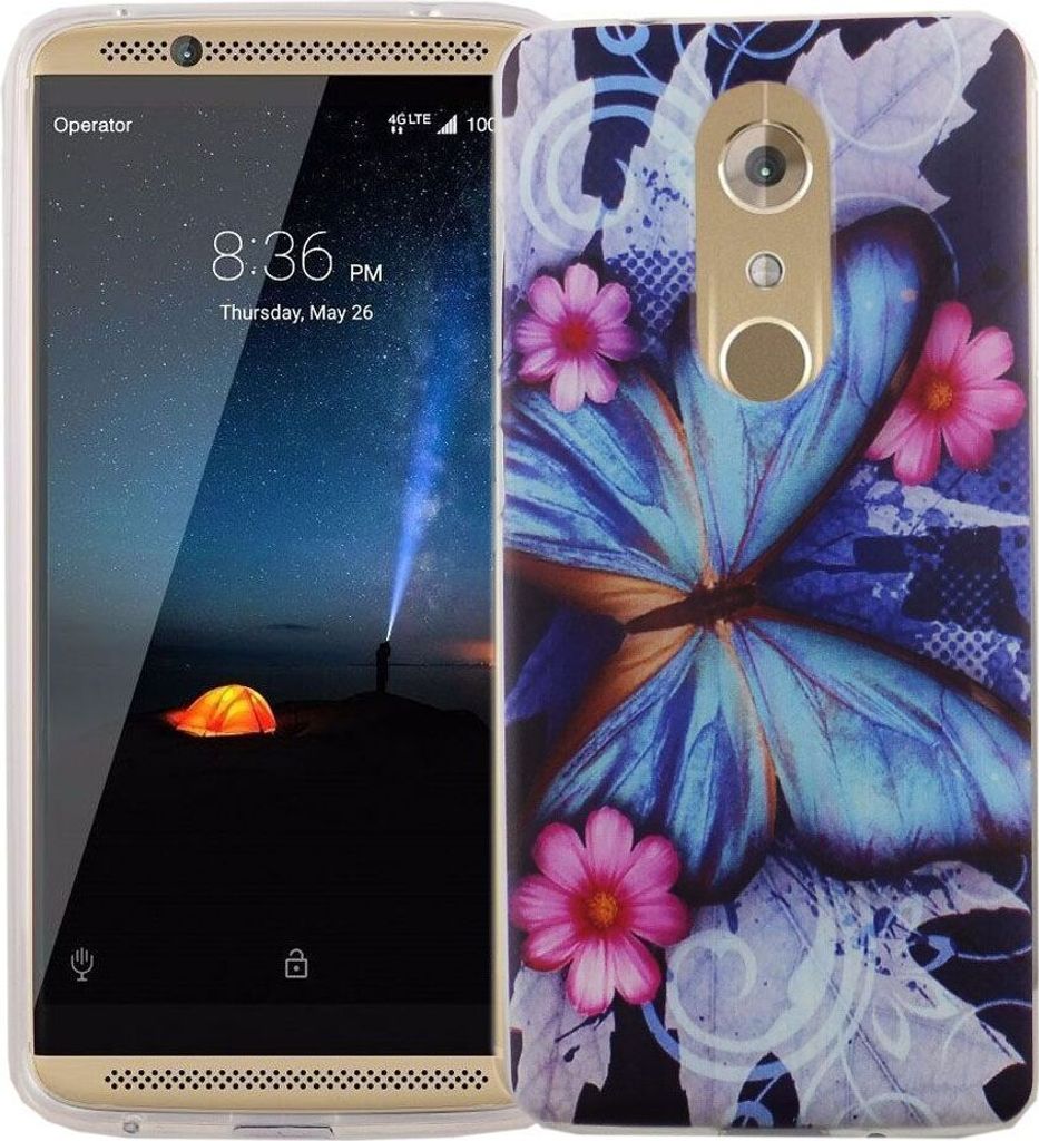 Handy Hülle für ZTE Axon 7 Mini Cover Case Schutz Tasche Motiv Slim Silikon TPU Blauer Schmetterling