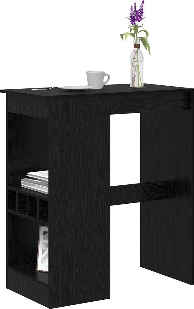 (Design 2026) Bartisch mit Regal Schwarz Eichen-Optik 90 x 47,5 x 103,5cm - HOMMIE 254219 - Esstische