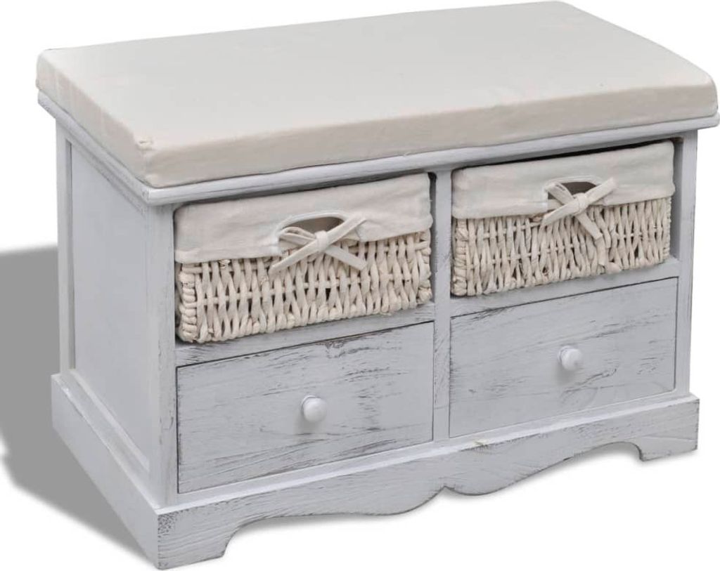 The Living Store Sitzbank mit Stauraum Weiß 62×33×42 cm Paulownia Holz