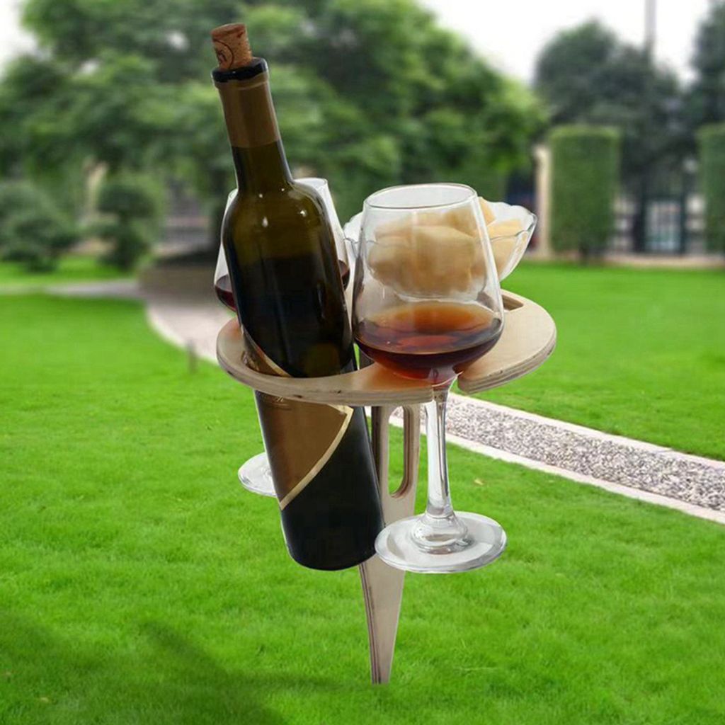 Weinglasregal aus Holz Reisen Garten A Tragbarer Garten Wein Tisch im Freien Klappbarer Picknicktisch zusammenklappbarer Flaschenhalter für den Außenbereich 