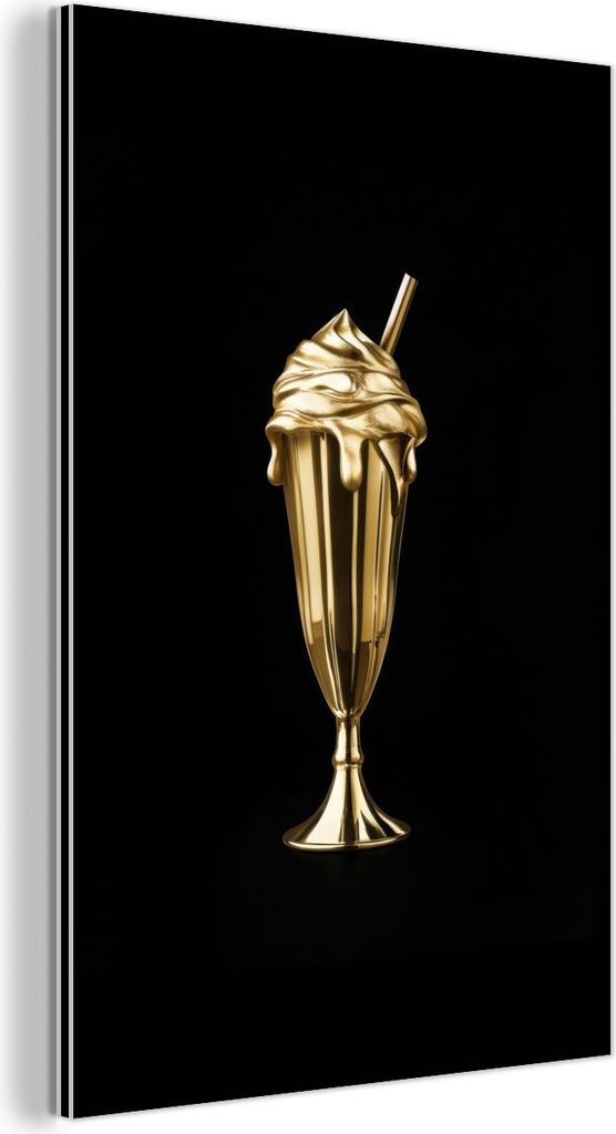 MuchoWow Wanddekoration Metall Metallbild Wandkunst 100x150 cm Milchshake - Gold - Trinkend - Schwarz MuchoWow Aluminium Gemälde - Bild