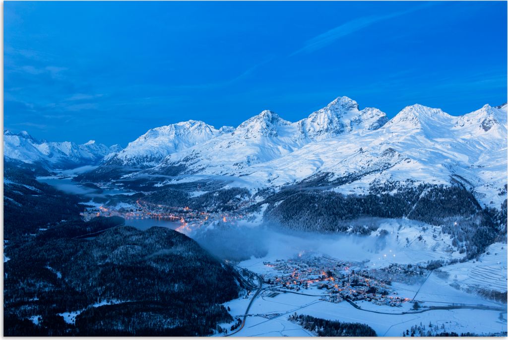 MuchoWow Poster Engadiner Tal in der Schweiz im Winter 90x60 cm - Schlafzimmer