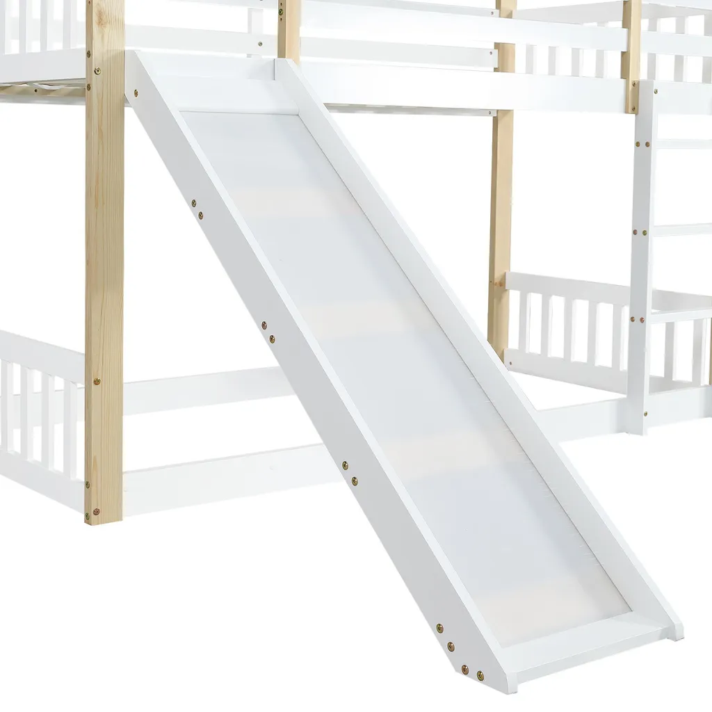 Lit surélevé 90x200cm avec barrière de sécurité et fenêtres décoratives - 9