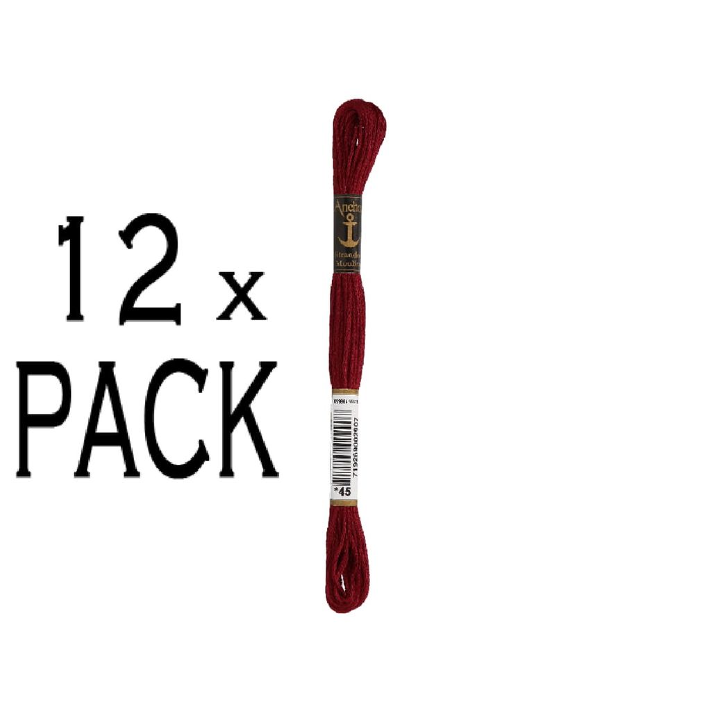 12x Anchor Sticktwist 8m, burgund, Baumwolle, Farbe 45, 6-fädig, VPE
