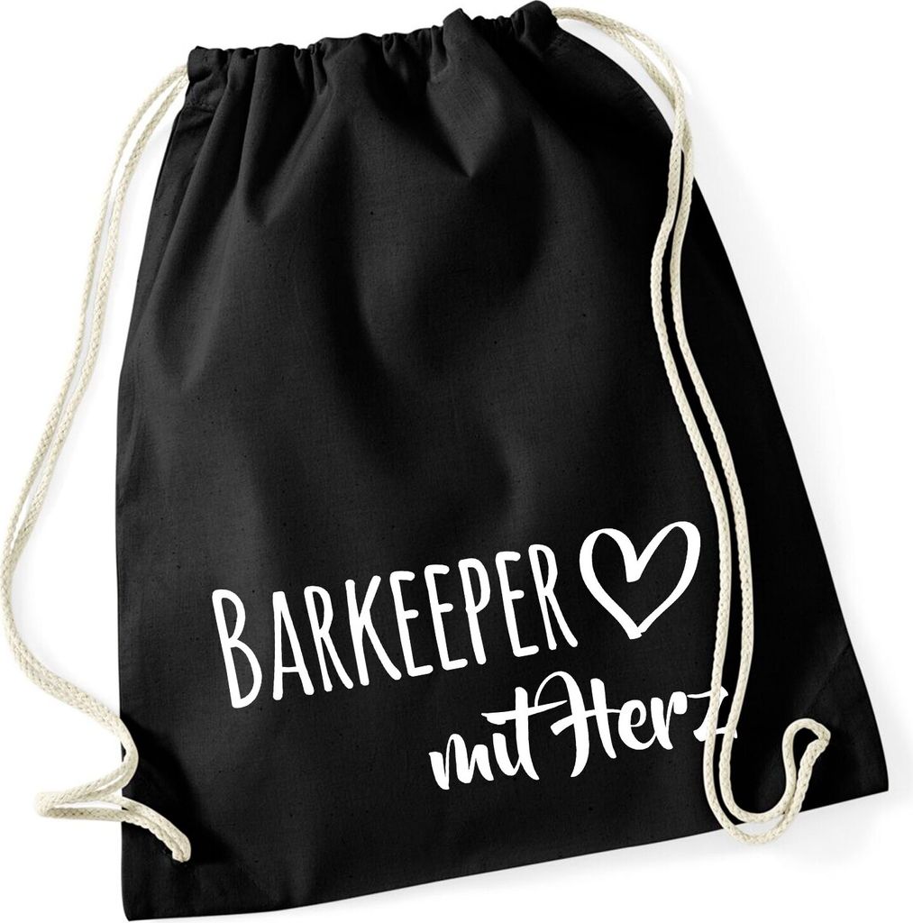 Huuraa Turnbeutel Barkeeper mit Herz 12 Liter Black Baumwolle Rucksack Geschenkidee