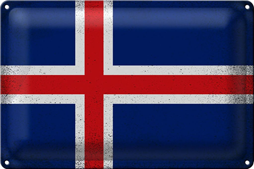 Blechschild Flagge Island 18x12cm Flag of Iceland Vintage