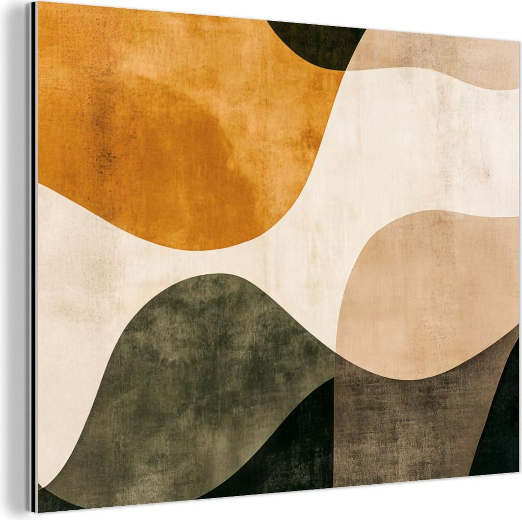 MuchoWow Wanddekoration Metall Metallbild Wandkunst 80x60 cm Formen - Ockergelb - Abstrakt MuchoWow Aluminium Gemälde - Alubild