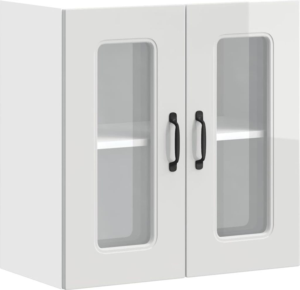 Küchen-Hängeschrank mit Glastür Kalmar Hochglanz-Weiß Holzwerkstoff