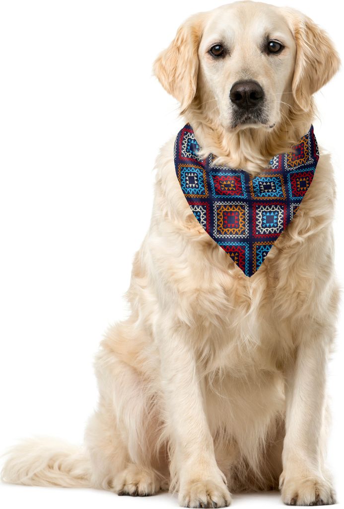 ABAKUHAUS aztekisch Haustier Bandana, Folk Motive in leuchtenden Farben, 55x55 cm, Nachtblau Multicolor