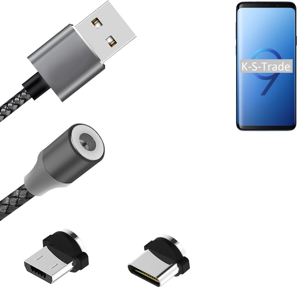 K-S-Trade Hochwertiges Magnet-Lade-kabel Sync-Kabel Daten-Kabel für Samsung Galaxy S9+ Duos mit USB-Typ-C-Anschluss und Micro-USB-Anschluss 2A bis zu