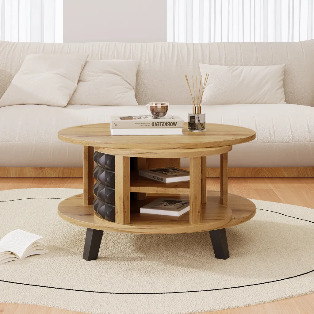 Table basse rotative carrée avec coffre de rangement intégré bois - 2