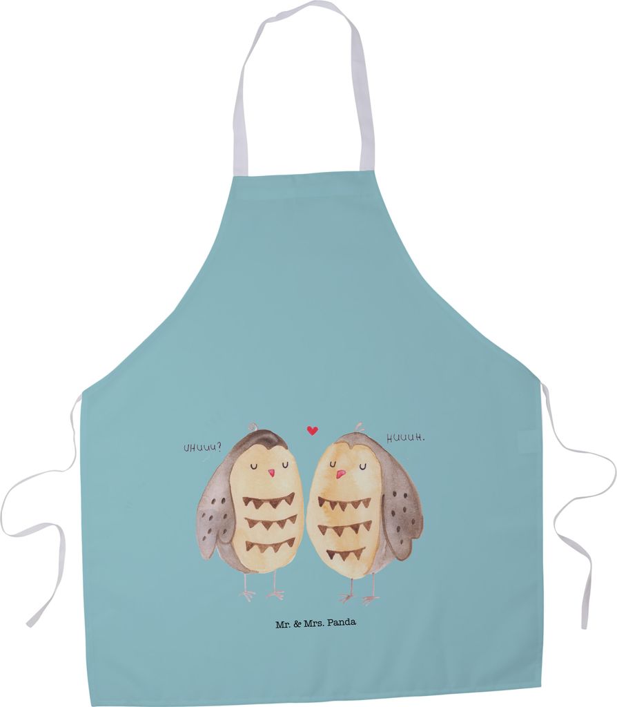 Mr. & Mrs. Panda Küchenschürze Eulen Liebe - Türkis Pastell - Geschenk, All You Need Is Love, Backschürze, Eule, Grillschürze, Hochzeit Spruch...