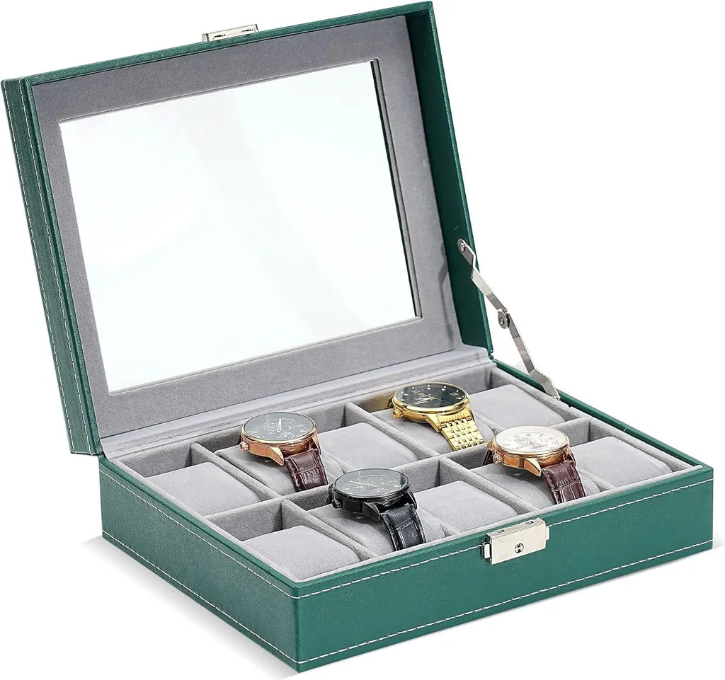 Allecto Premium Boîte à Montres Verte 10 Emplacements en Similicuir