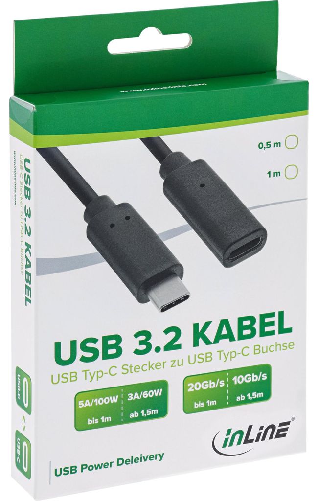 InLine USB 3.2 Gen.2x2 Kabel, USB-C Verlängerung ST/BU, Produktbild 
