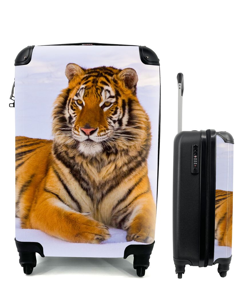 MuchoWow Koffer Handgepäck Trolley Rollkoffer Kleine Reisekoffer mit 4 Rollen - Tiger - Schnee - Winter - Tiere - Cabin Size < 55x40x23 cm & 55x...