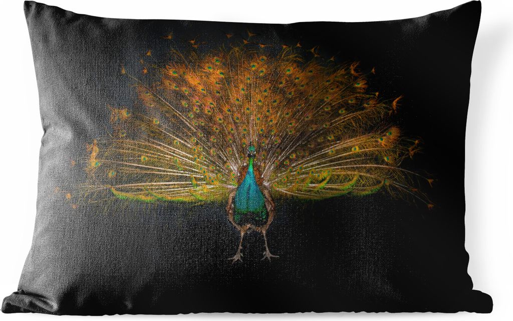 MuchoWow Outdoor Kissen - Pfau - Federn - Nacht - 60x40 cm - Wetterfest - Lounge Kissen - Zierkissen - Kissen für Innenräume