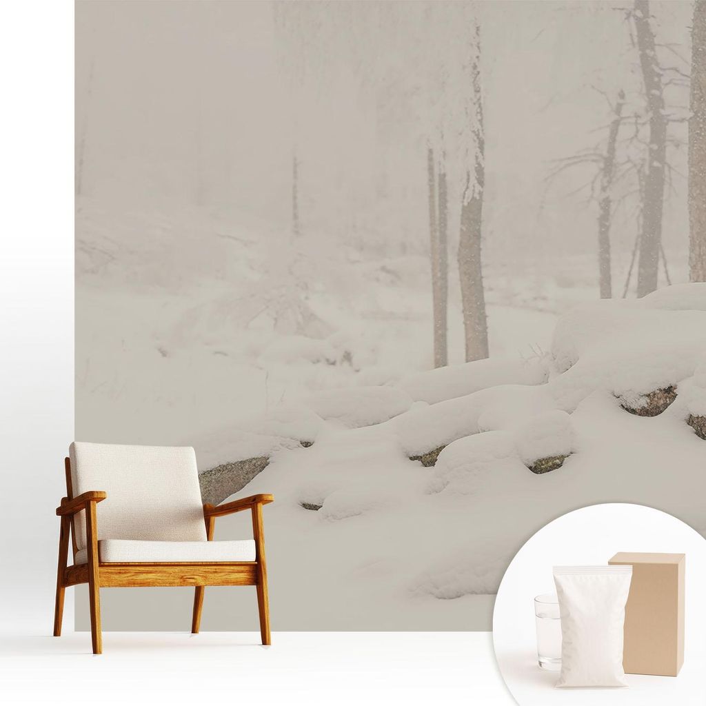 Fototapete - 250x250 cm - Tapete - Wandtapete - Wandbilder - Dekofolie - Tapete Folie - Wand - Dekoration - Wohnzimmer - verschneiter Wald