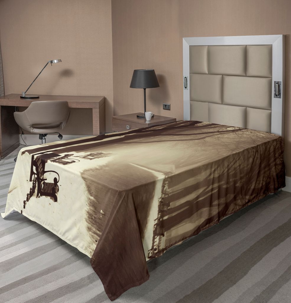 ABAKUHAUS Baum Bettlaken, Wintergasse Durch Bäume In Der Europäischen Stadt Nebeligen Tagesfoto Vintage Effekte, weiches bequemes oberes Bettlake...