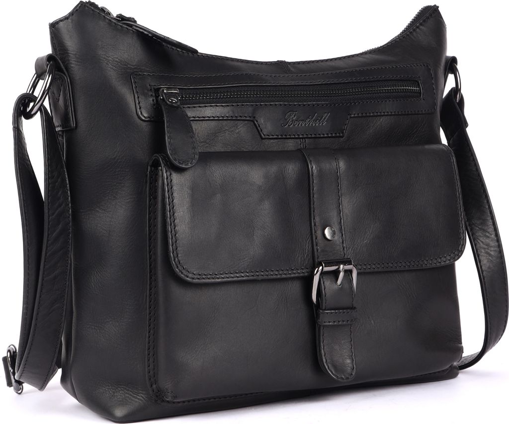 Benthill Damen Handtasche Leder - Umhängetasche aus weichem hochwertigem Echtleder - Vintage Fashion Bag Beutel - Shopper - Schultertasche