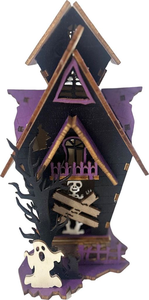 3D-Holzpuzzle-Bausatz, DIY-Holzpuzzle, Spukhaus-Modell, beleuchtetes Halloween-Geisterfesthaus als Tischdekoration für Partys