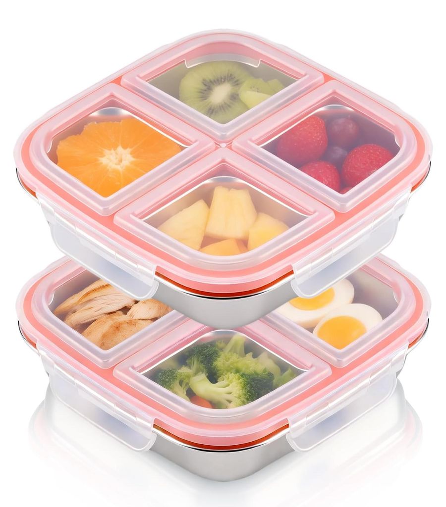2-teilige Snackbox aus Edelstahl mit Fächern, wiederverwendbarer Snackbehälter für Kinder und Erwachsene, Behälter zur Essenszubereitung für K...