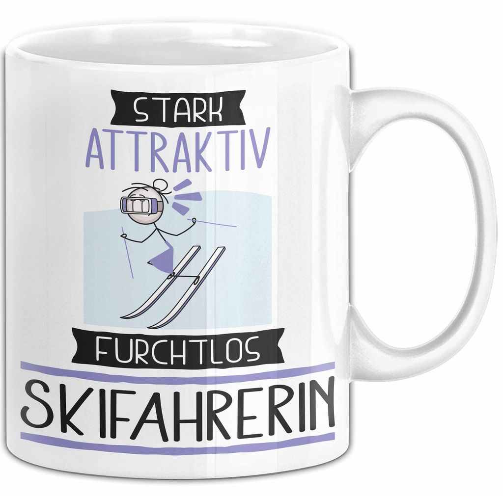Skifahrerin Tasse Geschenk Becher Stark Attraktiv Furchtlos Skifahrerin Lustige Geschenkidee (Weiß)
