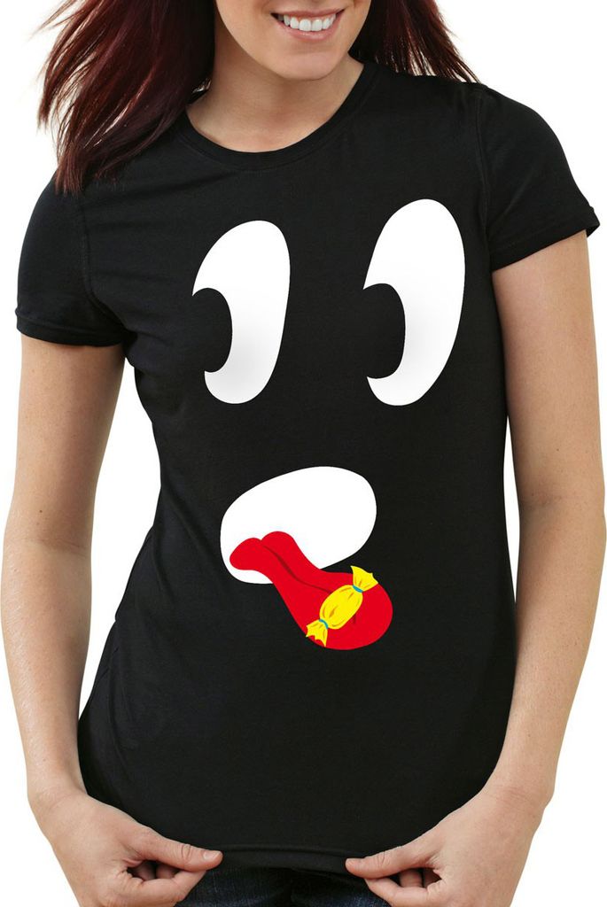 style3 Süßer Geist Halloween Damen T-Shirt, Farbe:Schwarz, Größe:XS