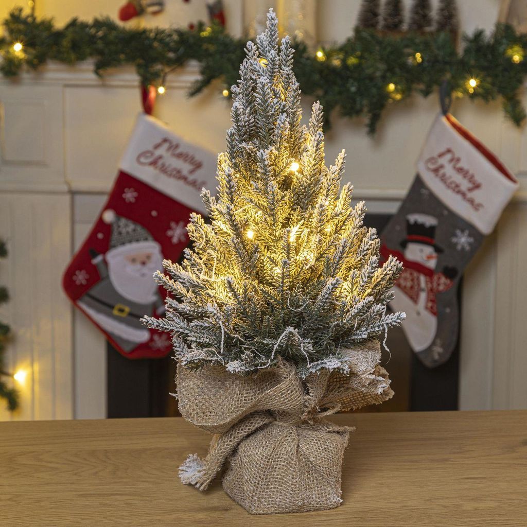 20 LED Weihnachtsbaum warmweiß Timer Batteriebetrieb Schneeoptik 45 cm