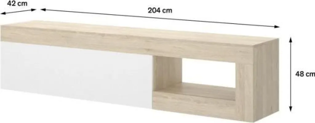Meuble TV bas LEBO Chêne et Blanc brillant 204 cm - Style scandinave - 11