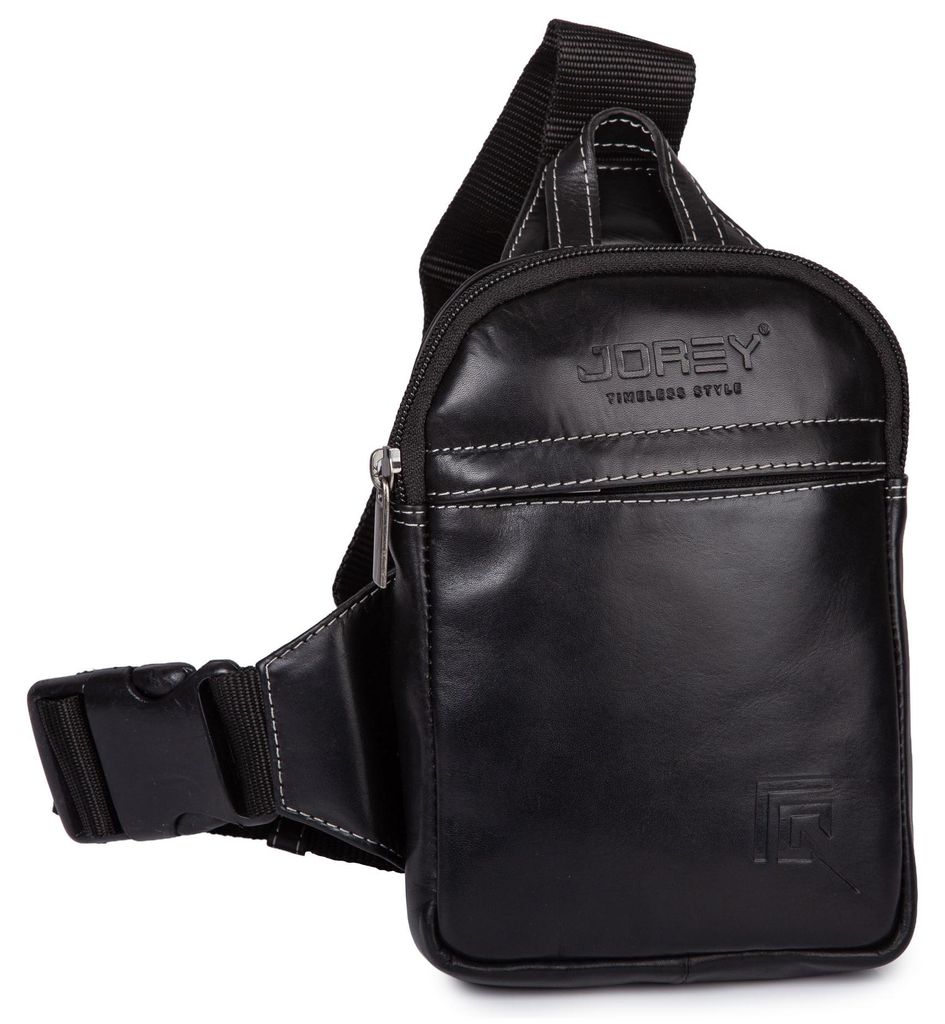 Herren Sling Bag Umhängetasche Crossbody Brusttasche Echtleder Klein Schwarz