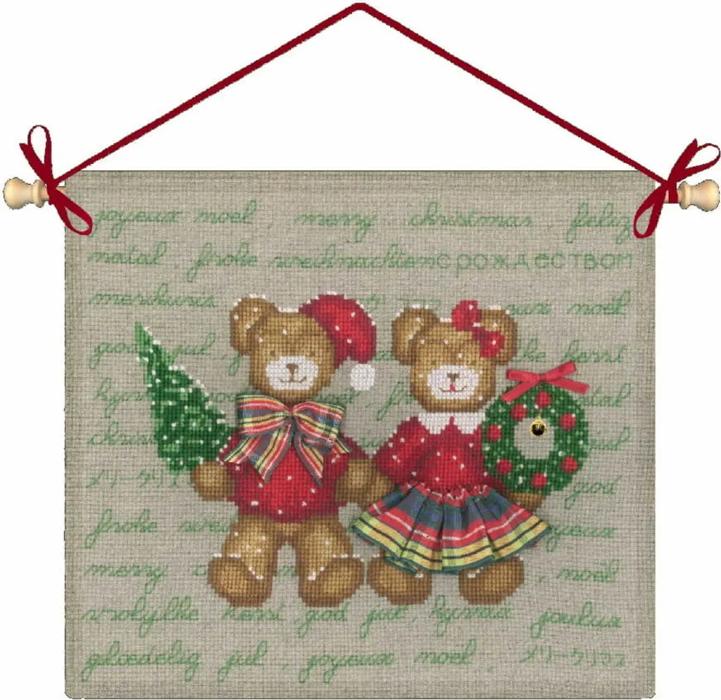Broderie Noël DIY Merry Christmas Bear Couple Kit 17x19 cm à offrir