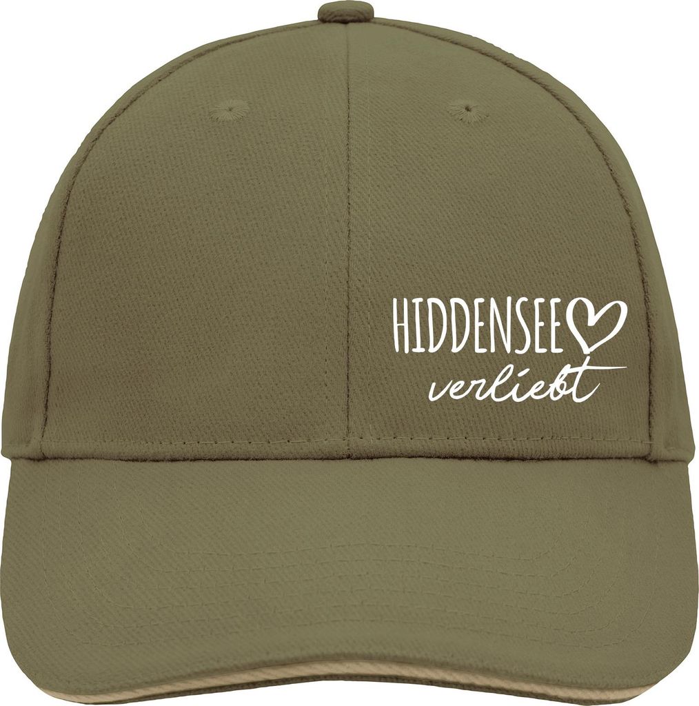 Huuraa Cappy Mütze Hiddensee verliebt Olive/Beige Baumwolle 6-Panel Kappe Geschenkidee