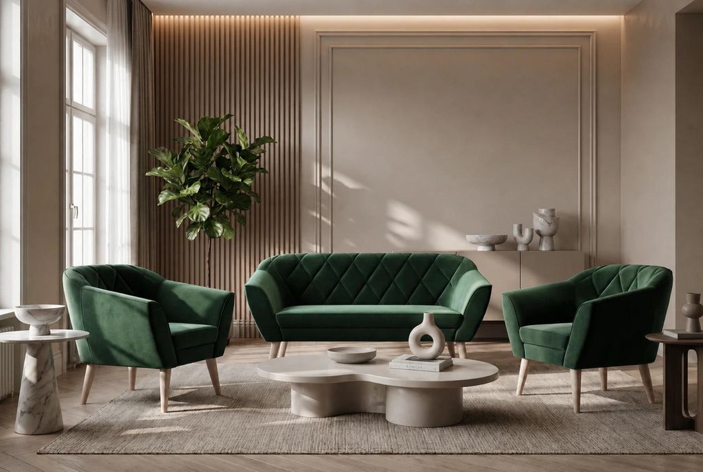 Sofello Couchgarnitur Grun Wohnzimmerset 3+2+1 Sitzer Samt Produktbild 