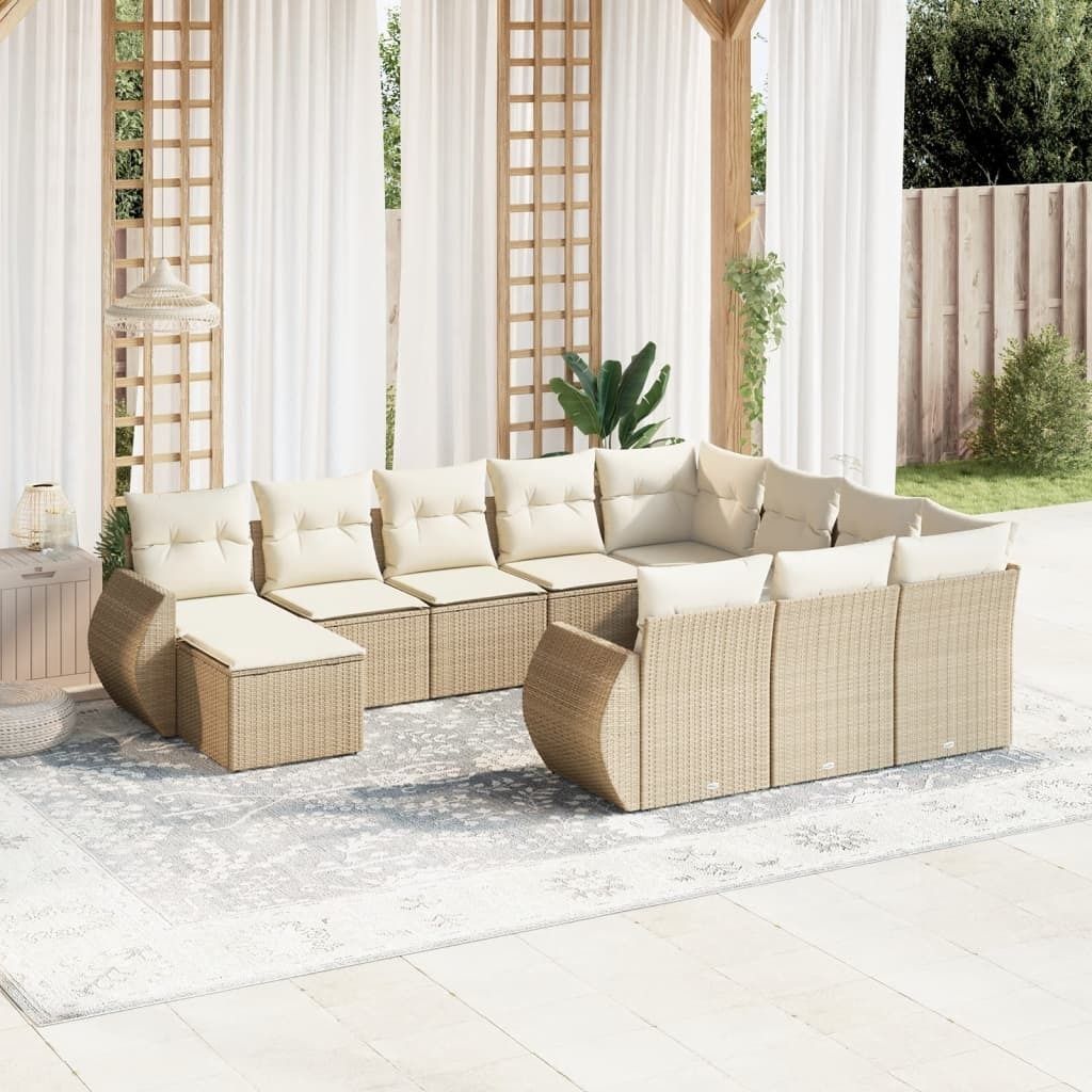 CLORIS 11-tlg. Garten-Sofagarnitur mit Kissen Beige Poly Rattan 2024