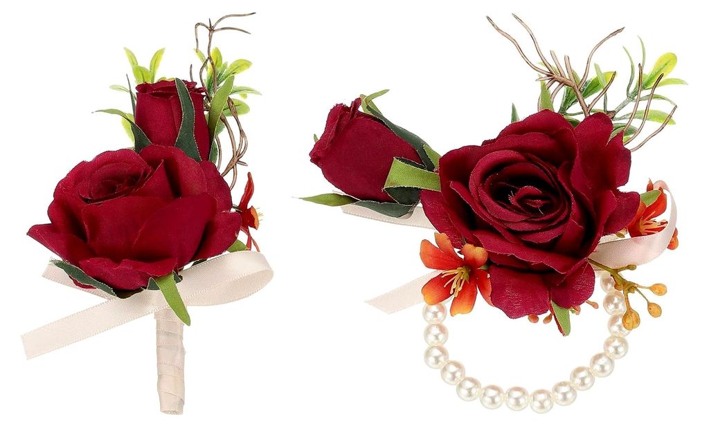 Set aus Kunstblumen-Handgelenk-Korsage und Anstecksträußen, für Männer und Frauen, Bräutigam, Braut, Trauzeugen, Hochzeitszeremonie, Party, Ab...