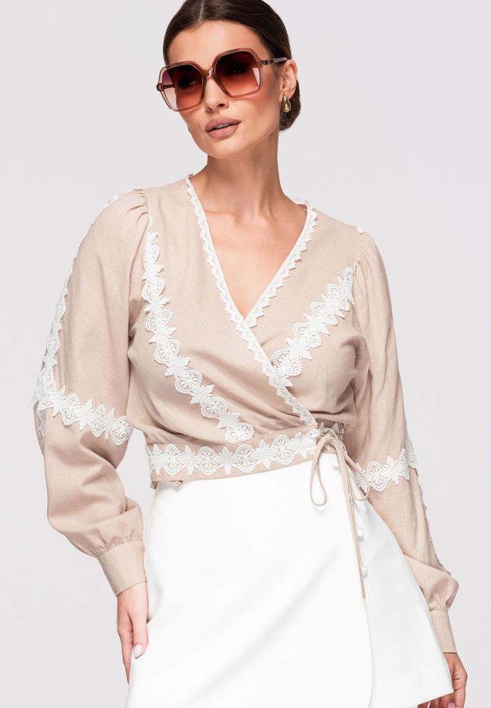 LARICA Wickelbluse Kurz Slim Fit mit Schnürung OW-TS-E0033 beige M