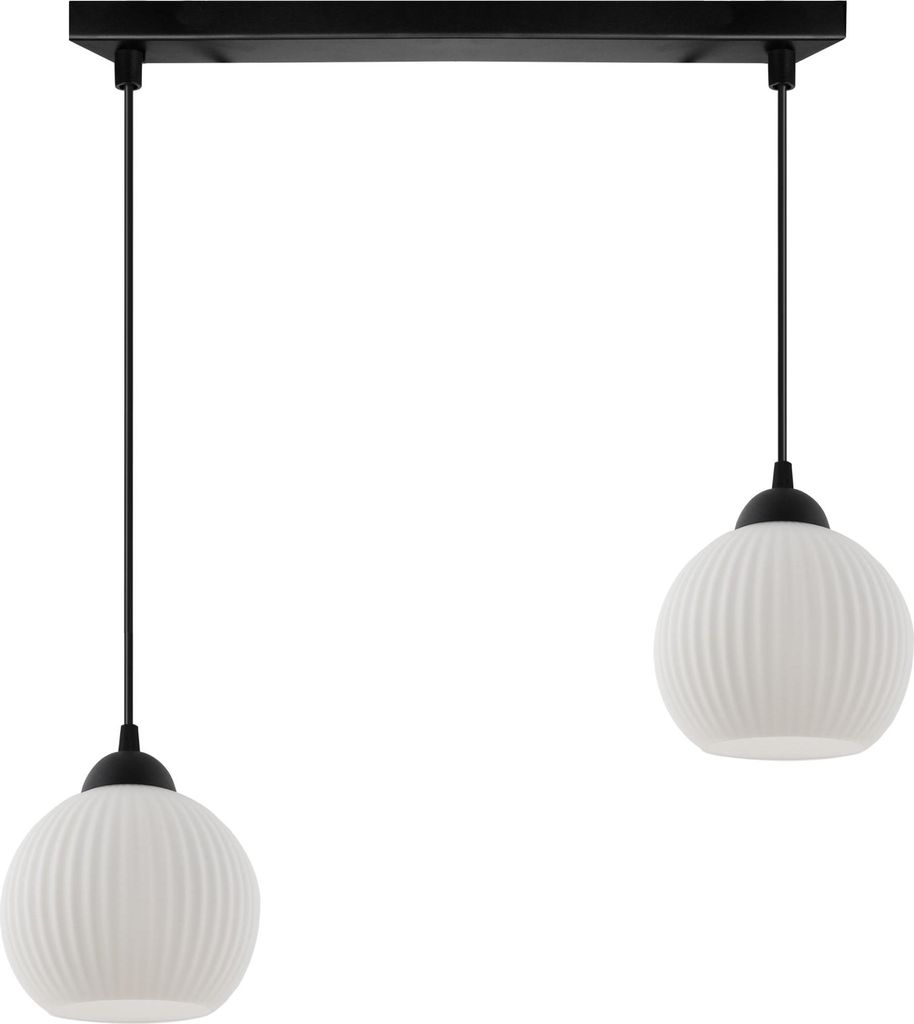 Hängeleuchte Riffle schwarz 2-flammig Glas Weiß Kugel E27
