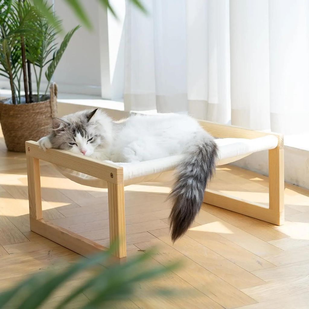 Erhöhtes Haustierbett - Bett für Katze und Hund - Indoor und Outdoor - Holz - Für kleine Tiere - Weiß